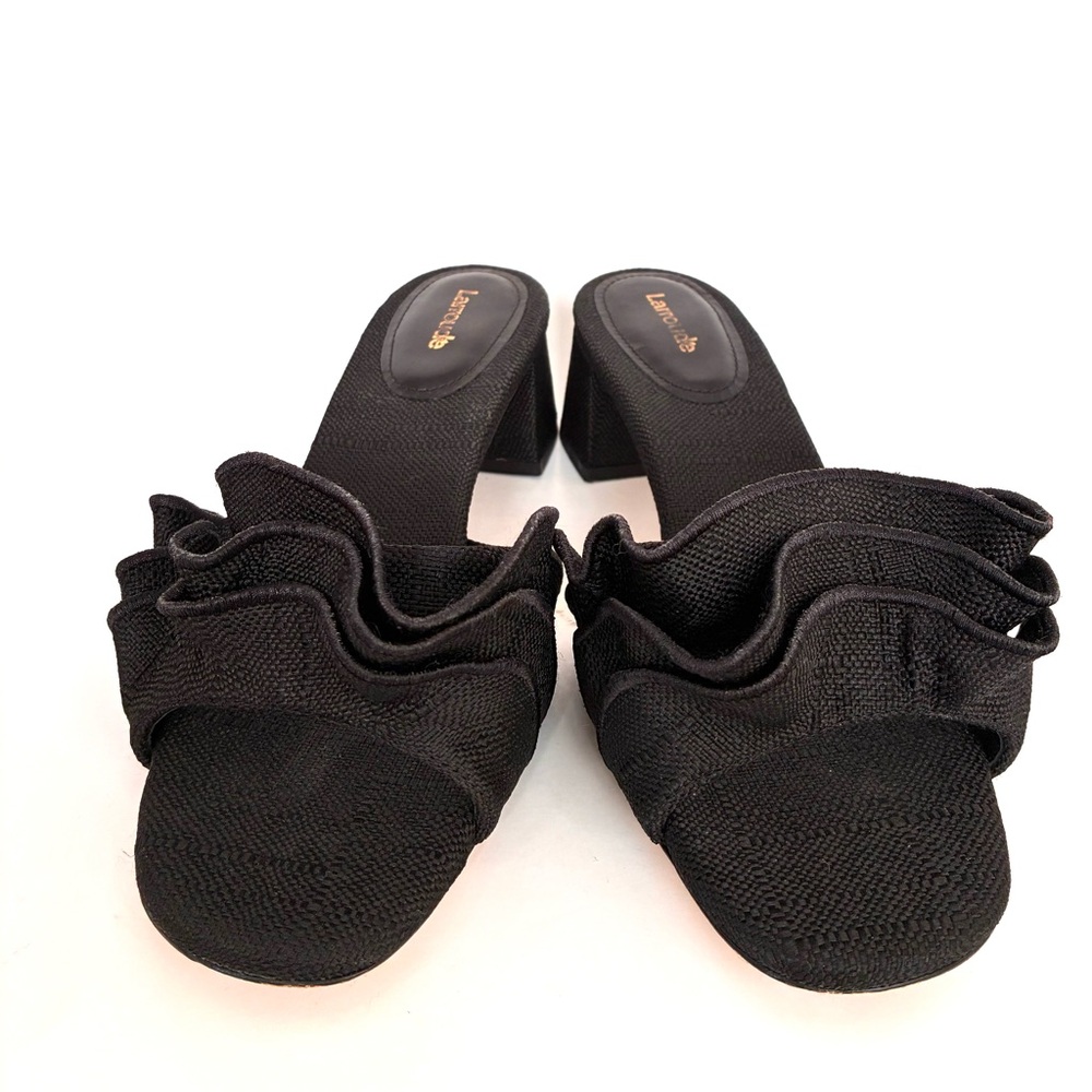 Larroude Brigitte Ruffle Raffia Block Heel Sandals (9.5) - Picture 7 of 13